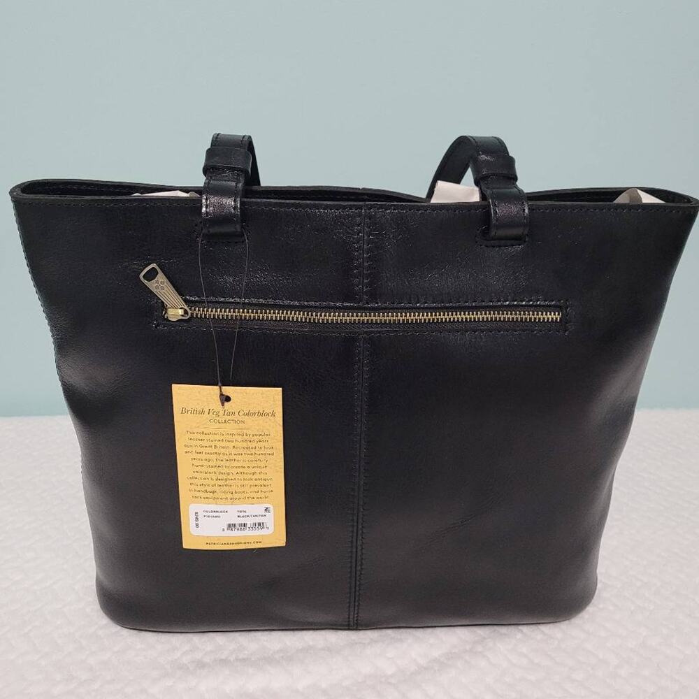 Patricia Nash Davenville Colorblock Leather Tote Bag Black and Tan Handbag - Picture 2 of 7
